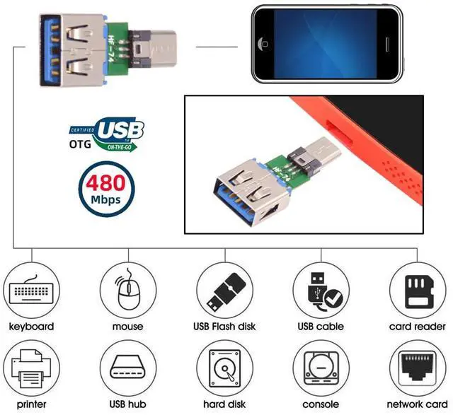 Alt view image 6 of 7 - 5pcs/lot 480Mbps 5Pin Male Connector Micro USB 2.0 to USB Type-A Female OTG Data PCBA Adapter for Tablet Phone
