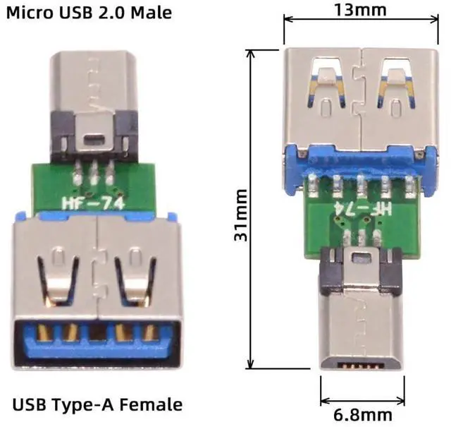 Alt view image 2 of 7 - 5pcs/lot 480Mbps 5Pin Male Connector Micro USB 2.0 to USB Type-A Female OTG Data PCBA Adapter for Tablet Phone