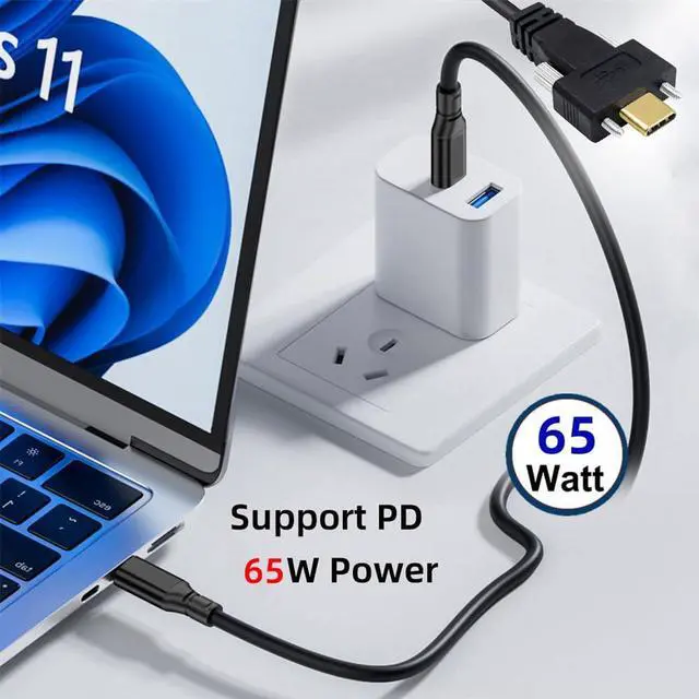 Alt view image 3 of 7 - 10Gbps USB 3.1 Type-C Male to Dual Locking Thumbscrew USB-C Data 4K Cable Panel Mount Type 1M