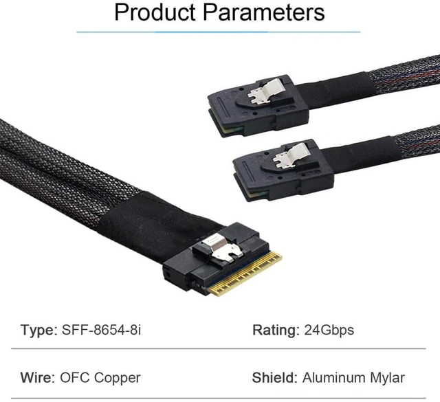 Alt view image 4 of 7 - xiwai PCI-E Ultraport Slimline SAS Slim 4.0 SFF-8654 8i 74pin to Dual SFF-8087 Mini SAS Cable PCI-Express