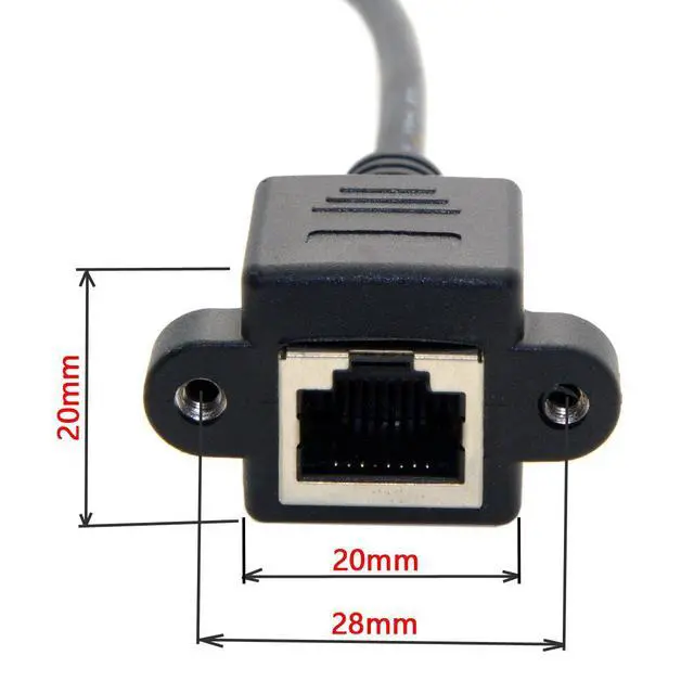 Alt view image 3 of 7 - 8P8C FTP STP UTP Cat6 Male to Female 90 Degree LAN Ethernet Network Extension Cable with Panel Mount Holes (Straight)