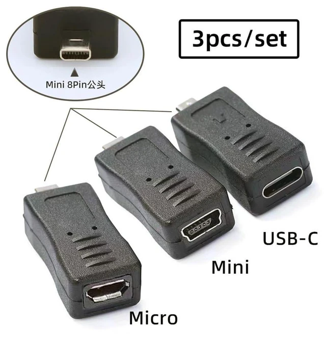 Alt view image 2 of 7 - xiwai 3pcs/Set Type-C USB-C Mini Micro USB Female to Camera Mini 8P Power Data Transfer Adapter for Coolpix UC-E6 UC-E16 UC-E17 DSC-W DMC-S EX-Z