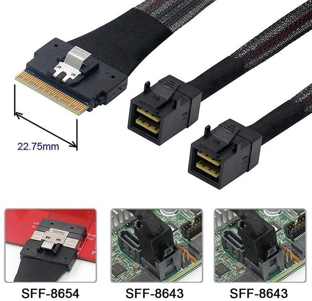 Alt view image 2 of 7 - xiwai PCI-E Ultraport Slimline SAS Slim 4.0 SFF-8654 8i 74pin to Dual SFF-8643 4i Mini SAS HD Cable PCI-Express