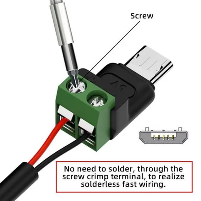 Alt view image 4 of 7 - 5pcs/Set DIY OEM Repair Solderless Connector Micro USB 5Pin Male Connector to 2Pin Terminal DC 5V Power DIY OEM