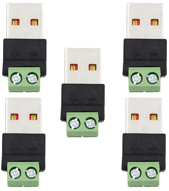 Main image of xiwai 5pcs/Set 2Pin Terminal Input to Type-A Male Plug Output Connector Repair DIY OEM Solderless Connector DC 5V USB2.0 Power