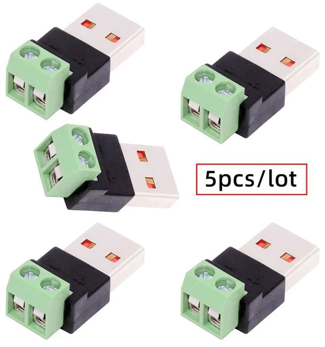 Alt view image 3 of 7 - xiwai 5pcs/Set 2Pin Terminal Input to Type-A Male Plug Output Connector Repair DIY OEM Solderless Connector DC 5V USB2.0 Power