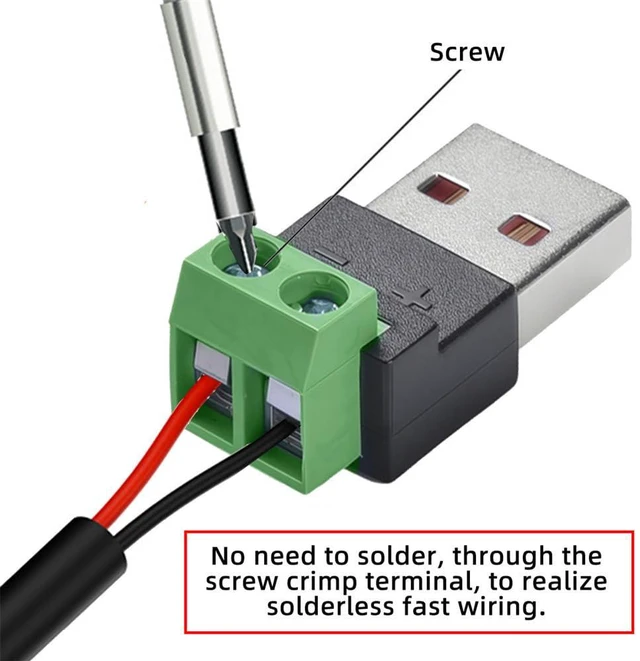Alt view image 5 of 7 - xiwai 5pcs/Set 2Pin Terminal Input to Type-A Male Plug Output Connector Repair DIY OEM Solderless Connector DC 5V USB2.0 Power