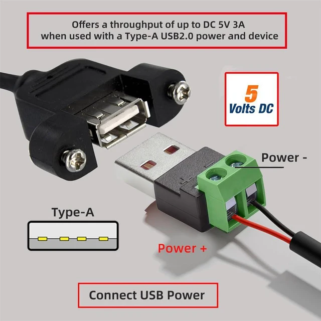 Alt view image 7 of 7 - xiwai 5pcs/Set 2Pin Terminal Input to Type-A Male Plug Output Connector Repair DIY OEM Solderless Connector DC 5V USB2.0 Power