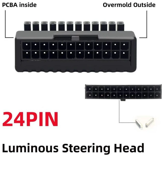 Alt view image 3 of 7 - Xiwai Overmold ATX 24pin Male 90 Degree to 24Pin Female Power Adapter Mainboard Motherboard for Desktops PC Supply