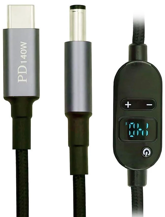 Main image of xiwai Type C USB-C Input to 5.5 * 2.5mm Output Power 20V 15V 12V 9V 5V DC Smart LED Display USB Adjustable Voltage Cable 100W 140W 65W PD Charge Cord for Laptop