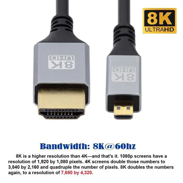 Alt view image 5 of 7 - 8K 4K Micro HDMI 2.1 Ultra Thin HDTV Hyper Super Flexible Slim Cord Type-A to Type-D Cable for Camera HDTV 100CM