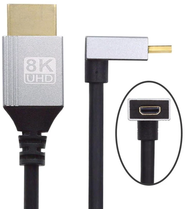 Main image of xiwai Down Angled HDTV 90 Degree Micro HDMI 2.1 Ultra Thin Cable 8K 4K Hyper Super Flexible Slim Cord Type-A to Type-D for Camera Monitor, 0.5m/1.5ft