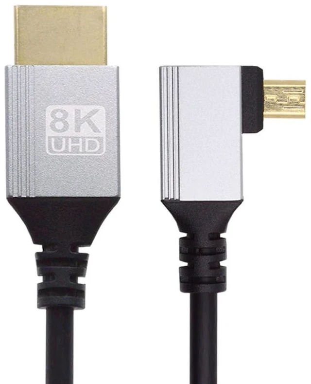 Main image of xiwai Left Angled HDTV 90 Degree Micro HDMI 2.1 Ultra Thin Cable 8K 4K Hyper Super Flexible Slim Cord Type-A to Type-D for Camera Monitor, 0.5m/1.5ft
