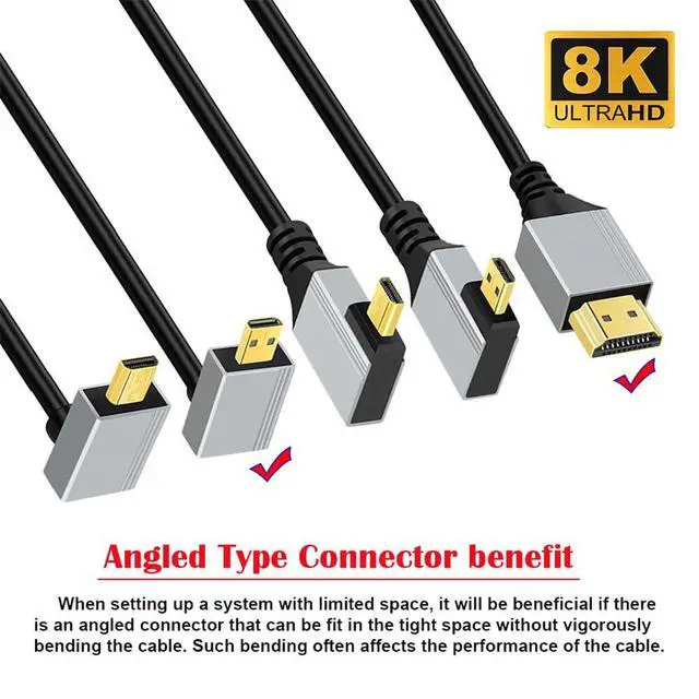 Alt view image 6 of 7 - 8K 4K Ultra Thin Micro HDMI 2.1 HDTV Cable Hyper Super Flexible Slim Cord Type-A to Type-D Down Angled for Camera HDTV 50cm