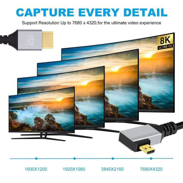 Alt view image 5 of 7 - 8K 4K Ultra Thin Micro HDMI 2.1 HDTV Cable Hyper Super Flexible Slim Cord Type-A to Type-D Left Angled for Camera HDTV 50cm