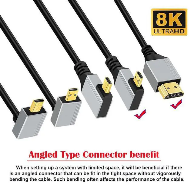 Alt view image 7 of 7 - 8K 4K Ultra Thin Micro HDMI 2.1 HDTV Cable Hyper Super Flexible Slim Cord Type-A to Type-D Left Angled for Camera HDTV 50cm