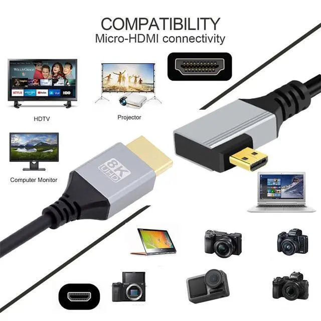 Alt view image 6 of 7 - 8K 4K Ultra Thin Micro HDMI 2.1 HDTV Cable Hyper Super Flexible Slim Cord Type-A to Type-D Left Angled for Camera HDTV 50cm