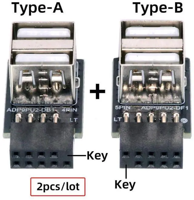 Alt view image 2 of 7 - 2pcs/lot USB2.0 9Pin 10Pin Motherboard Header Female to Dual USB 2.0 Female Adapter Horizontal Type