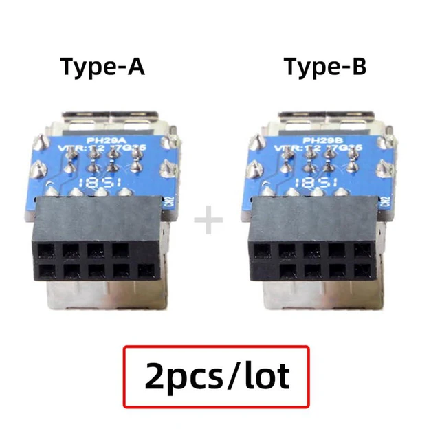 Alt view image 2 of 7 - xiwai 2pcs 9Pin/10Pin Motherboard Female Header to Dual USB 2.0 Female Adapter Vertical Type