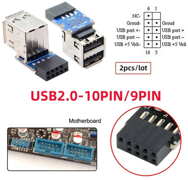 Alt view image 4 of 7 - xiwai 2pcs 9Pin/10Pin Motherboard Female Header to Dual USB 2.0 Female Adapter Vertical Type