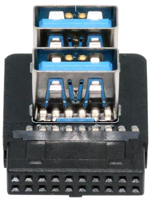 Main image of xiwai Reverse Angled Dual Type-A Female USB 3.0 to Motherboard 20/19 Pin Box Header Slot Adapter 90 Degree 10Gbps Vertical Type Card for PC Mainboard Expansion