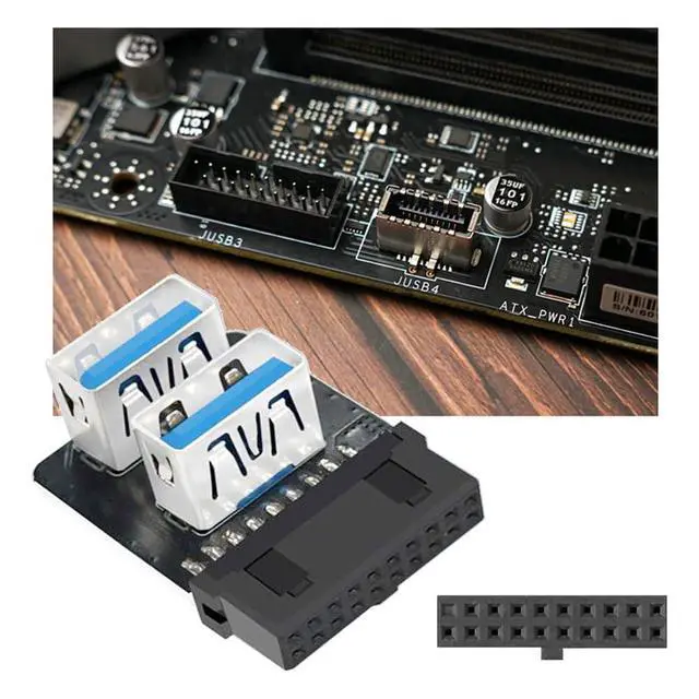 Alt view image 6 of 7 - xiwai Reverse Angled Dual Type-A Female USB 3.0 to Motherboard 20/19 Pin Box Header Slot Adapter 90 Degree 10Gbps Vertical Type Card for PC Mainboard Expansion