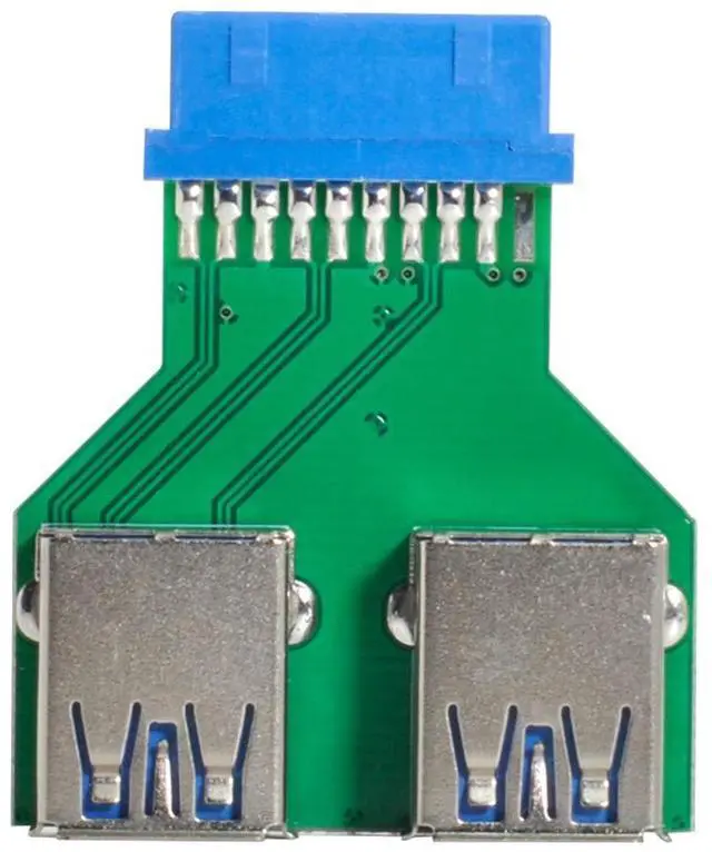 Main image of xiwai Dual USB 3.0 A Type Female to Motherboard 20/19 Pin Box Header Slot Adapter PCBA