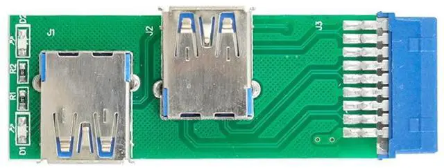 Main image of xiwai Dual Side USB 3.0 A Type Female to Motherboard 20Pin 19 Pin Box Header Slot Adapter PCBA with LED