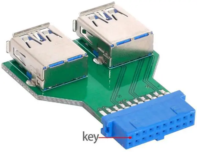 Alt view image 6 of 6 - xiwai Dual USB 3.0 A Type Female to Motherboard 20/19 Pin Box Header Slot Adapter PCBA