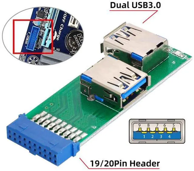 Alt view image 2 of 7 - xiwai Dual Side USB 3.0 A Type Female to Motherboard 20Pin 19 Pin Box Header Slot Adapter PCBA with LED