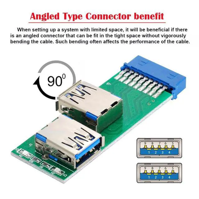 Alt view image 7 of 7 - xiwai Dual Side USB 3.0 A Type Female to Motherboard 20Pin 19 Pin Box Header Slot Adapter PCBA with LED