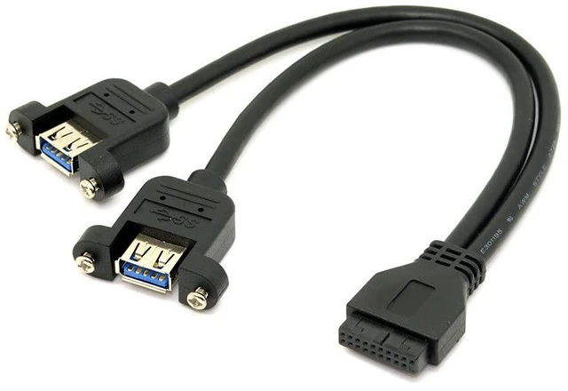 Alt view image 4 of 7 - xiwai USB 3.0 Dual Ports A Female Screw Mount Type to Motherboard 20pin Header Cable Black