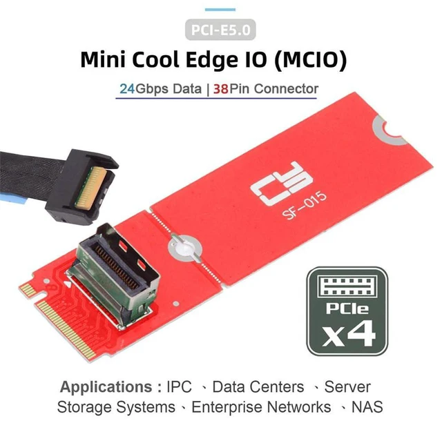 Alt view image 6 of 7 - xiwai PCI-E 5.0 4.0 M.2 M-Key to MCIO Female Mini Cool Edge IO Host Adapter Conversion Expansion Board for PCIe Nvme SSD 2280 2230 Converter Card