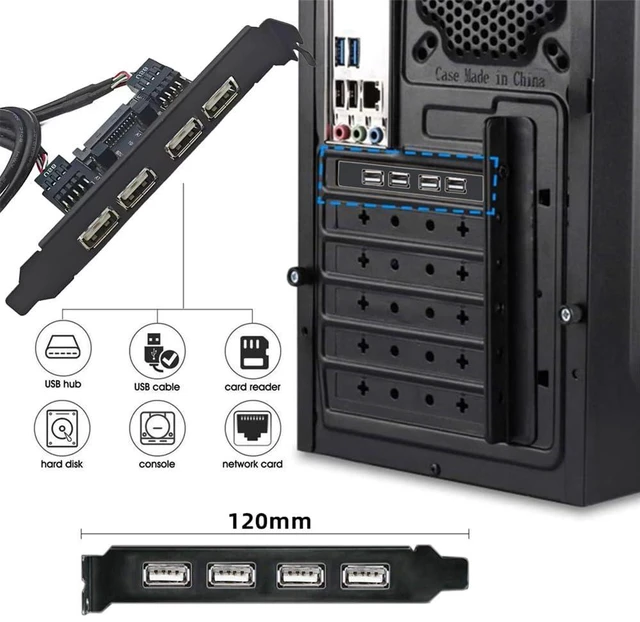 Alt view image 3 of 6 - xiwai Motherboard Internal Four USB2.0 Female Mount Panel to 9pin Baffle Cable with Extral SATA Power and 12cm Bracket
