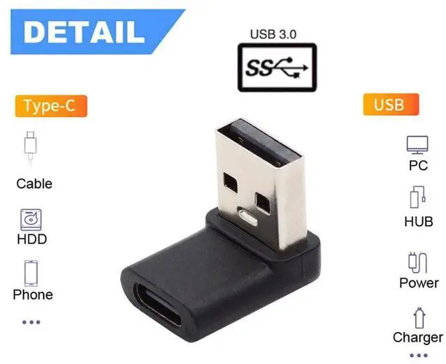 Alt view image 6 of 7 - Up Angled 90 Degree Female USB-C Type C to A Male USB 3.0 Data Charge Adapter for Laptop Desktop
