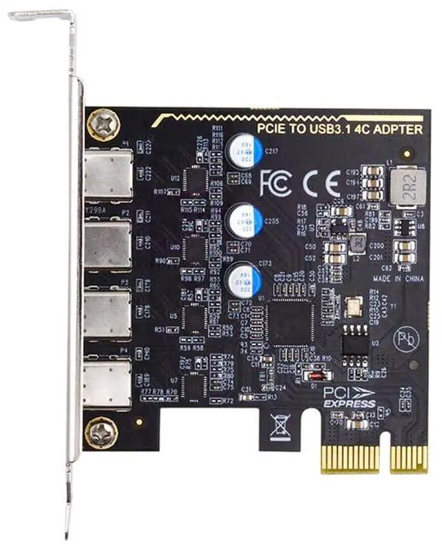 Main image of Xiwai USB3.1 Gen1 5Gbps Type-C Four Ports USB-C Female to PCI-E Express 1x Card Adapter uPD720201 with Low Profile Bracket Compatible with PCIe x1 to x16 Slot