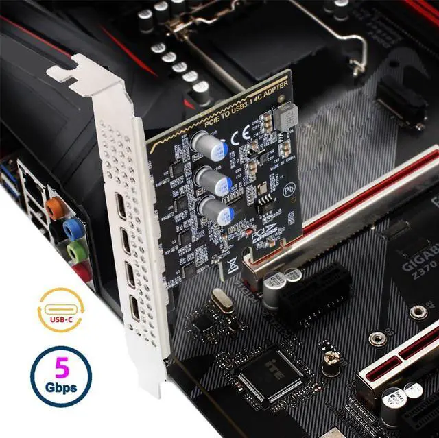 Alt view image 4 of 7 - Xiwai USB3.1 Gen1 5Gbps Type-C Four Ports USB-C Female to PCI-E Express 1x Card Adapter uPD720201 with Low Profile Bracket Compatible with PCIe x1 to x16 Slot