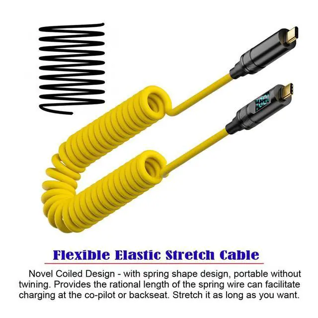 Alt view image 2 of 7 - 20Gbps USB-C USB4 Smart LED Display Stretch Coiled Cable 100W 8K for Laptop Disk PhoneType-C Male to Male Cable Power & Data 180CM