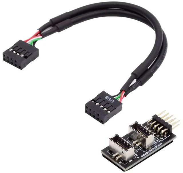 Alt view image 2 of 7 - xiwai Dual USB 3.1 Front Panel Socket Key-A Type-E to USB 2.0 9Pin 10Pin Mainboard Header Male Cable Extension Adapter