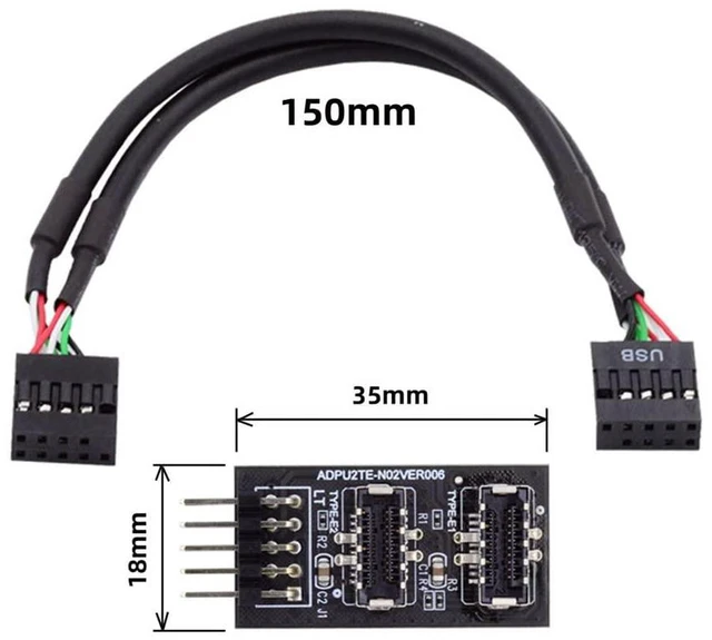Alt view image 3 of 7 - xiwai Dual USB 3.1 Front Panel Socket Key-A Type-E to USB 2.0 9Pin 10Pin Mainboard Header Male Cable Extension Adapter