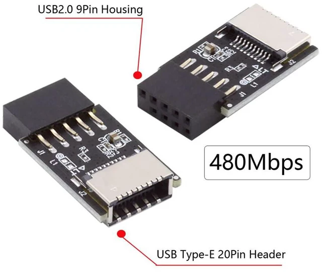 Alt view image 3 of 7 - xiwai USB 2.0 9Pin 10Pin Mainboard Header Male to USB 3.1 Front Panel Socket Key-A Type-E Extension Adapter