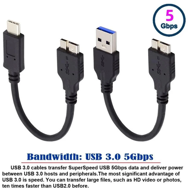 Alt view image 2 of 7 - xiwai 2pcs/Set USB 3.1 USB-C Type-C to Micro 3.0 and USB 3.0 Type-A Male to Micro 3.0 B Male Disk SSD Data Cable 15cm