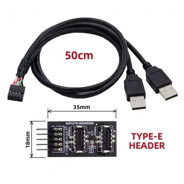 Alt view image 4 of 7 - xiwai Key-A Type-E Dual USB 3.1 Front Panel Socket to USB 2.0 Type-A 9Pin 10Pin Mainboard Header Male Cable Extension Adapter