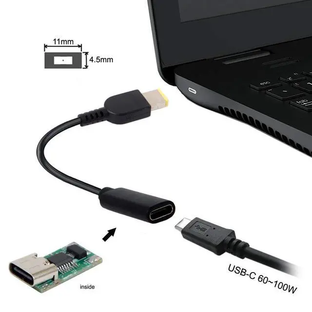Alt view image 3 of 5 - Type C USB-C to Rectangle 11.0x4.5mm Power Plug PD Emulator Trigger Charge Cable for ThinkPad X1 Carbon