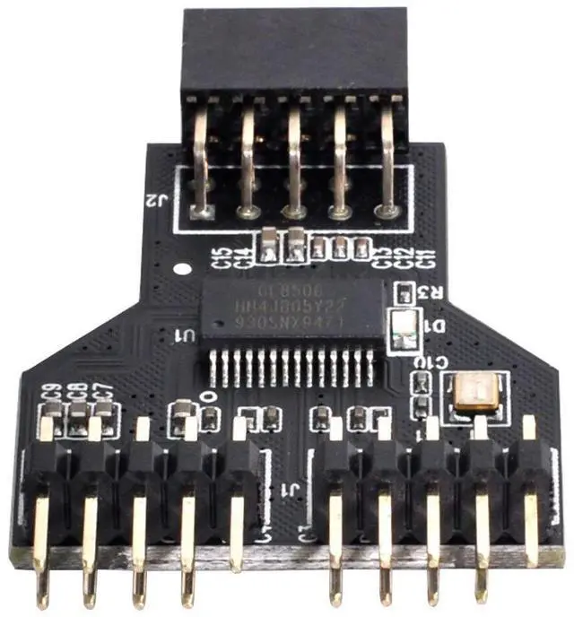 Main image of Motherboard 9pin USB 2.0 Header 1 to 2 Female Extension HUB Connector Adapter Port Multilier