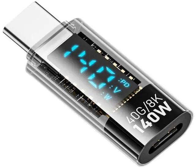 Main image of xiwai USB4.0 Type-C Digital Display USB-C Male to Female Extension Adapter Transparent Shell 140W Current Voltage Monitoring Tester Detector Smart LED Display