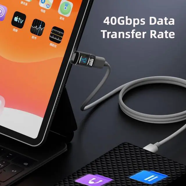 Alt view image 4 of 7 - 40Gbps 140W USB4.0 Type-C Smart LED Display USB-C Male to Female Extension Adapter Up Down Angled Current Voltage Monitoring