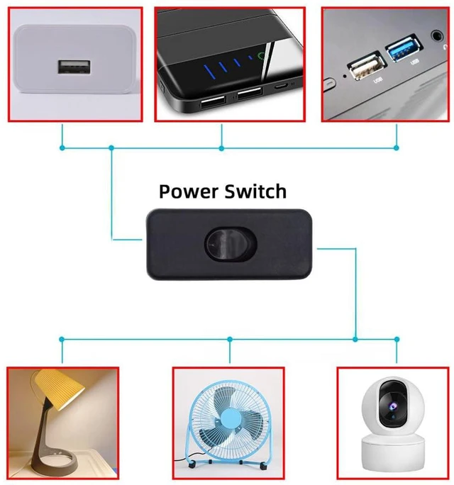 Alt view image 3 of 7 - Xiwai Interruptor 303 Inline On-Off Switch DPST, Black Button