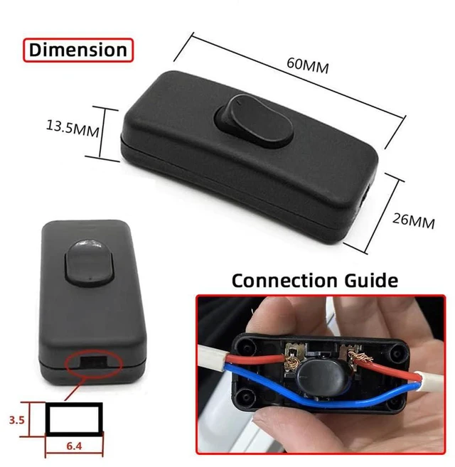 Alt view image 6 of 7 - Xiwai Interruptor 303 Inline On-Off Switch DPST, Black Button