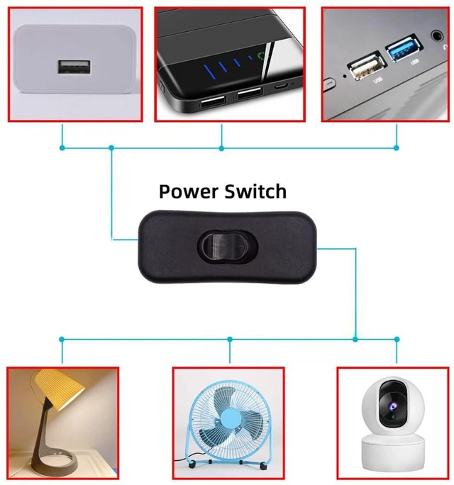 Alt view image 3 of 7 - xiwai Universal Interruptor 318 Black Button Switch Cord Inline On-Off Switch DPST Control Rocker for Bedroom Table Lamp Desk Light Strip Replacement